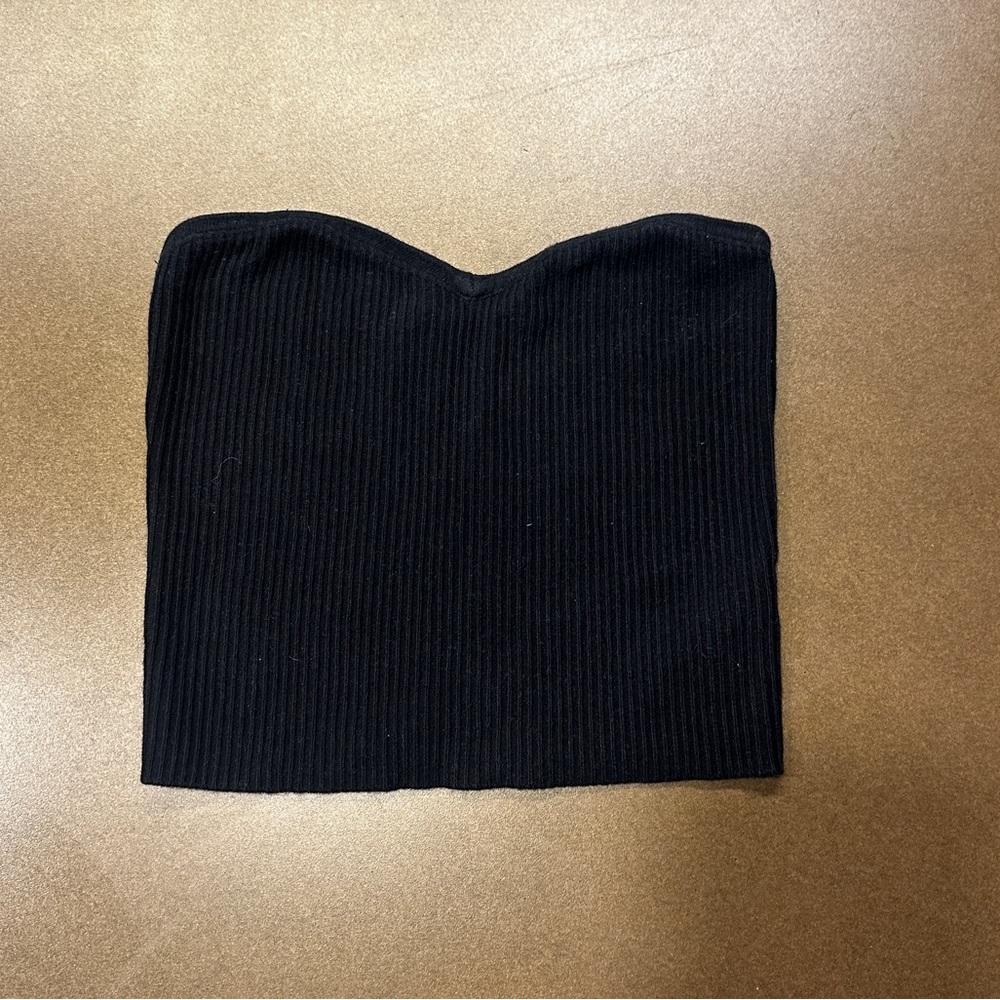 Urban Outfitters Black Ribbed Sweetheart Neckline Crop Top